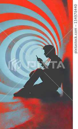 a person hypnotized by their cell phone 134978440