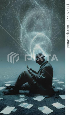 a person hypnotized by their cell phone 134978441