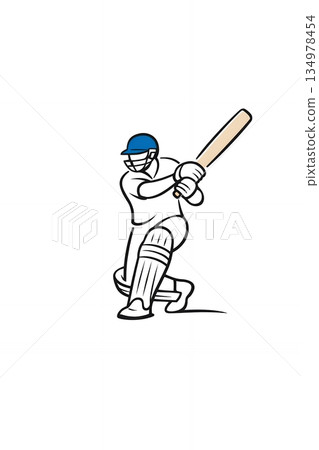Cricket player emblem flat design sign, team sport cartoon style logo, set against a white background 134978454
