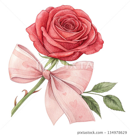 Rose ribbon Watercolor style  white background  134978629
