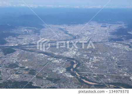 Aerial view of the Kyotanabe and Joyo areas of Kyoto Prefecture Aerial view of the Kyotanabe and Joyo areas of Kyoto Prefecture 134979378