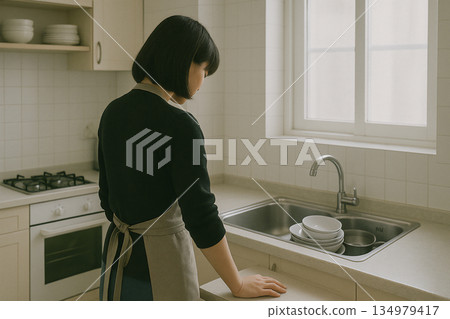 廚房裡，一個身體虛弱的人的背影 134979417