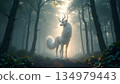 馴鹿在森林裡奔跑 134979443