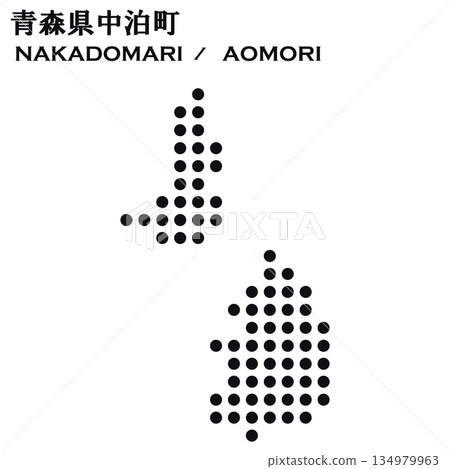 Vector illustration map of Japan: Dot map of Nakadomari town, Aomori prefecture 134979963