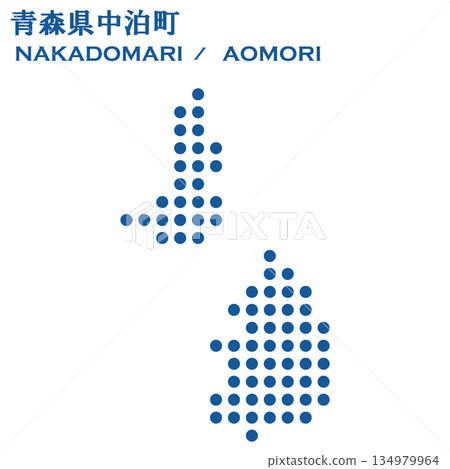 Vector illustration map of Japan: Dot map of Nakadomari town, Aomori prefecture Vector illustration map of Japan: Dot map of Nakadomari town, Aomori prefecture 134979964