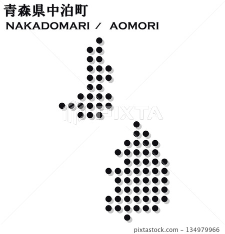 Vector illustration map of Japan: Dot map of Nakadomari town, Aomori prefecture 134979966