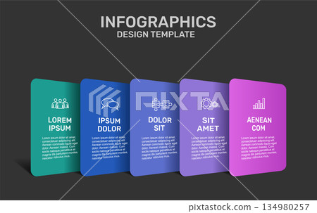 Infographic with colorful panels, icons, and headings for business, planning, or presentation purposes. Vector illustration. Infographic with colorful panels, icons, and headings for business, planning, or presentation purposes. Vector illustration. 134980257