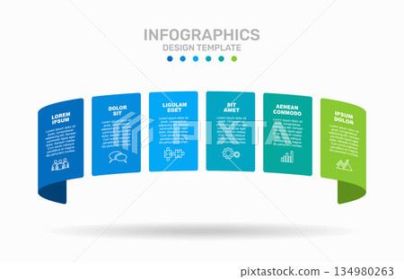 Infographic panels with icons and titles, ideal for structured business presentation layouts. Vector illustration. 134980263