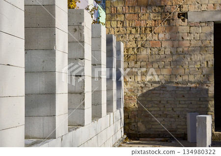 Construction of a new building from aerated concrete blocks Construction of a new building from aerated concrete blocks 134980322