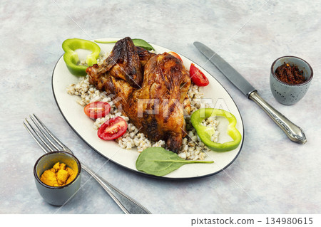 Marinated grilled healthy chicken. 134980615
