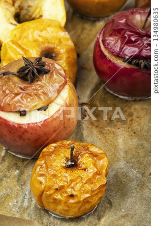 Spiced Baked Apples on a Gray Plate Spiced Baked Apples on a Gray Plate 134980635