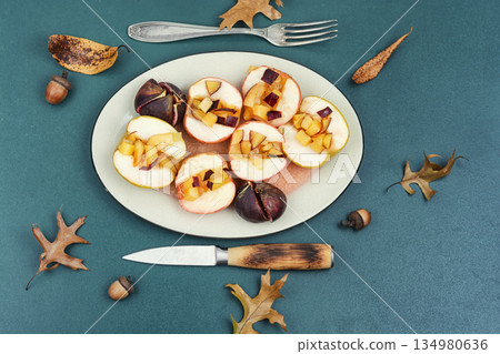 Baked Apples Served for Dessert 134980636