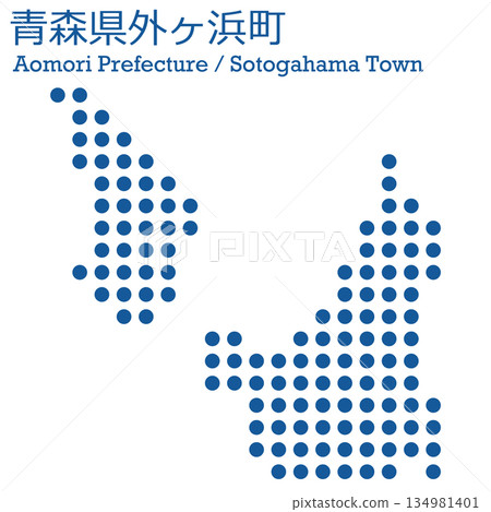 日本向量插圖地圖:青森縣外濱町點狀地圖 日本向量插圖地圖:青森縣外濱町點狀地圖 134981401