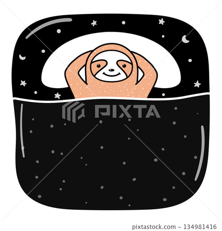Funny cartoon sloth lying in bed. Insomnia concept. Funny animal vector illustration 134981416