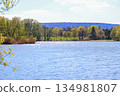 Peaceful Spring Walk Along Idyllic Country Road Near Danube Lake in Regensburg 134981807