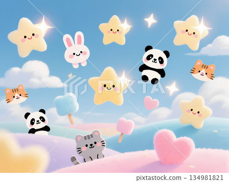 A pastel world of cute animals and fluffy clouds 134981821