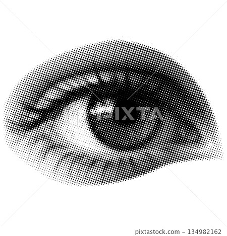 Human Eye Halftone Dot Close-up Black and White 134982162