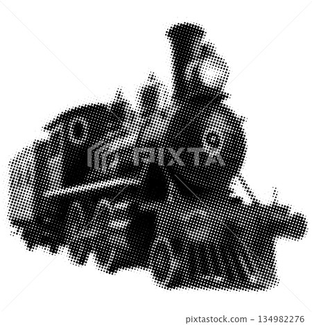 Vintage Steam Locomotive Halftone on White Background 134982276