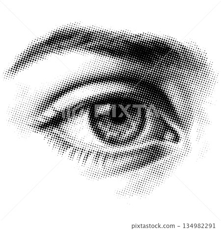 Human Eye in Halftone Dot Pattern on White Background Human Eye in Halftone Dot Pattern on White Background 134982291