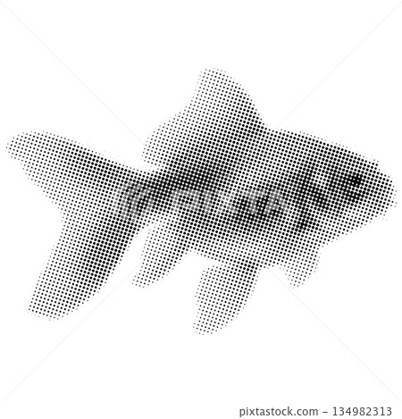 Goldfish Silhouette in Halftone Dot Pattern on White Background Goldfish Silhouette in Halftone Dot Pattern on White Background 134982313
