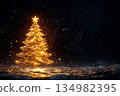 Golden Christmas tree shines brightly in an abstract night setting 134982395