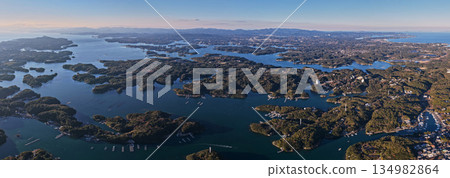 Panoramic aerial view of the ria coast of Ago Bay Panoramic aerial view of the ria coast of Ago Bay 134982864
