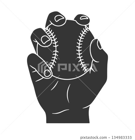 Silhouette icon of a hand holding a baseball Silhouette icon of a hand holding a baseball 134983333