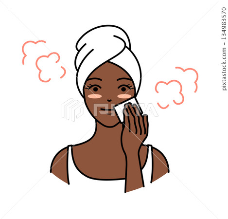 圖:一位黑人女性用棉球在蒸氣中輕輕塗抹保養品。 圖:一位黑人女性用棉球在蒸氣中輕輕塗抹保養品。 134983570