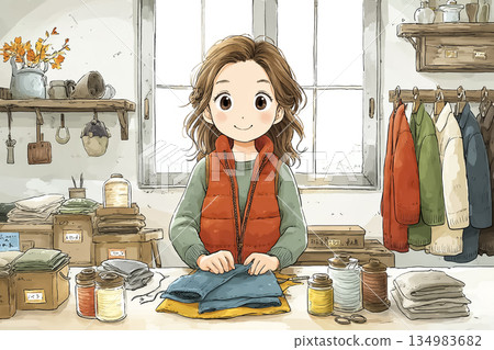 美優系列：以年輕女子改造服裝為主題的工作室風格插畫。 134983682