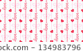 Red love text with striped ribbons, hearts and cute bows seamless pattern for Valentines day romantic concept design 134983796