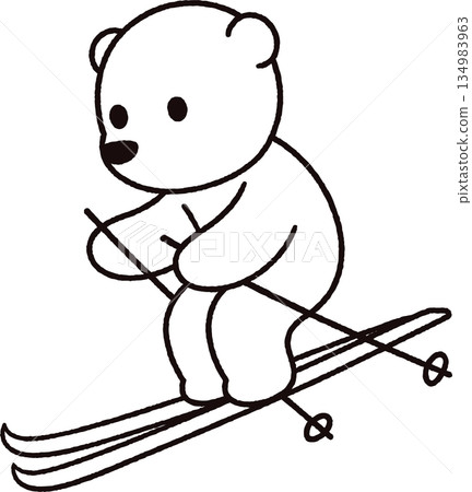 Cute cartoon skiing bear line art drawing Cute cartoon skiing bear line art drawing 134983963