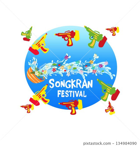 songkran Water Festival with Water Guns Songkran happy new year thailand holiday festival songkran Water Festival with Water Guns Songkran happy new year thailand holiday festival 134984090
