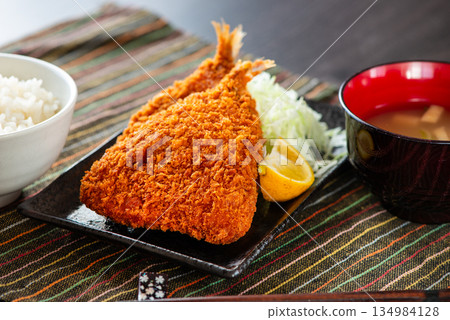 fried horse mackerel on a plate fried horse mackerel on a plate 134984128
