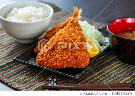fried horse mackerel on a plate fried horse mackerel on a plate 134984129