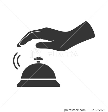 一隻手按門鈴的剪影圖示。 一隻手按門鈴的剪影圖示。 134985473