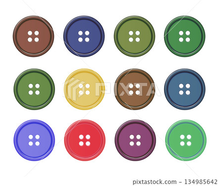 Buttons for Clothes Closeup Isolated. Sewing Scrapbooking Decor. Round Clothes Button. Vector 134985642