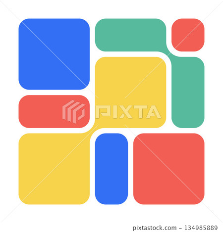 Abstract UI Templates With Blob Geometric Shapes In Bento Grid Style. Y2K Background With Simple Frames And Futuristic Layout Style. Vector Flat Design With Geometric Pattern For Stylish Collages. 134985889