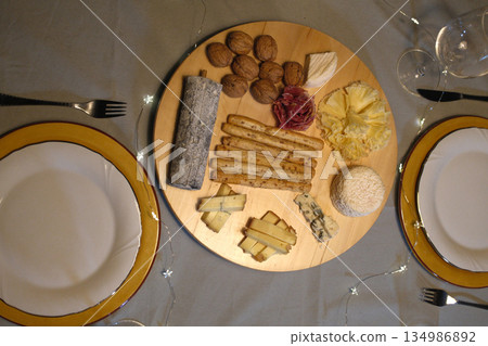 swiss and french wooden board variety cheese ready to eat 134986892