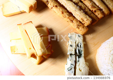 swiss and french wooden board variety cheese ready to eat 134986976