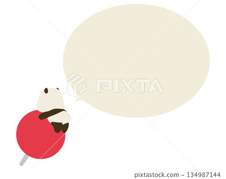 熊貓騎在圖釘上。帶對話框。 134987144