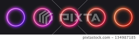 Glowing neon circles in vivid gradient colors for creative design Glowing neon circles in vivid gradient colors for creative design 134987185