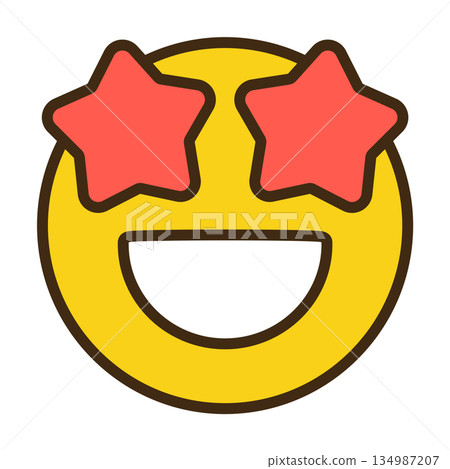 Happy emoji with star eyes expressing excitement and joy 134987207