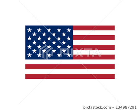 American flag waving against clear blue sky 134987291