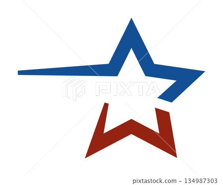 Red and blue interlocking star design on white background Red and blue interlocking star design on white background 134987303
