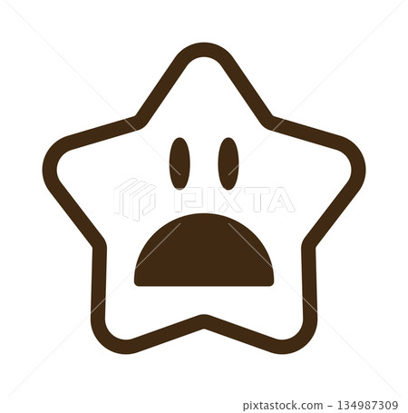 Brown star with surprised face on white background Brown star with surprised face on white background 134987309