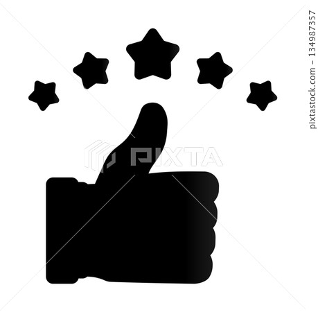 Thumbs up icon with stars indicating quality and approval 134987357