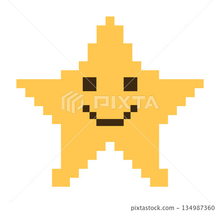 Smiling pixelated yellow star with brown eyes and mouth Smiling pixelated yellow star with brown eyes and mouth 134987360