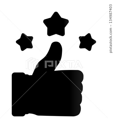 Thumbs up gesture with stars symbolizing approval and success 134987403