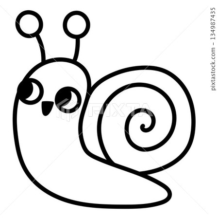 Vector crawling snail line icon. Funny woodland mollusk. Cute forest black and white illustration for kids isolated on white background. Easter village character clipart or coloring page 134987435