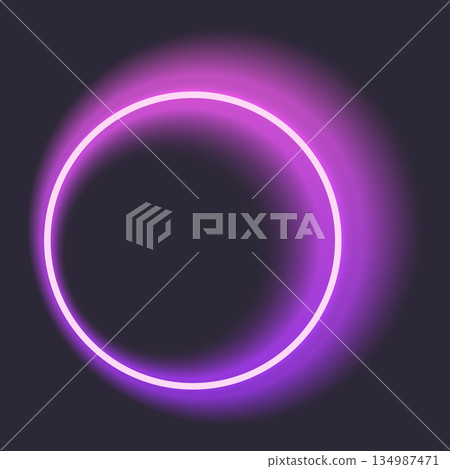 Glowing neon circle with purple halo for modern design 134987471